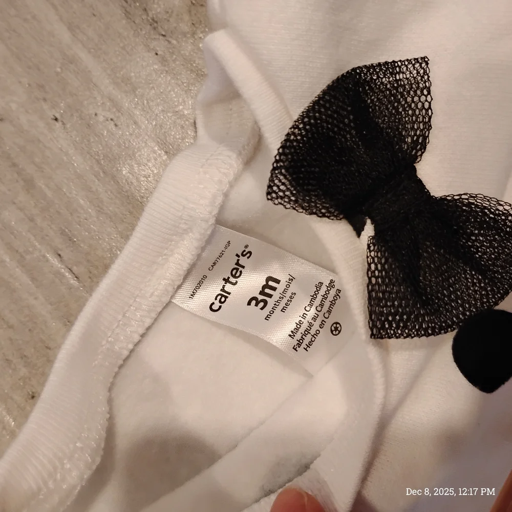 Carter's White Top with Black Bow Accent
